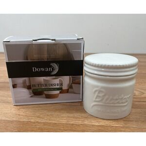 Dowan Ceramic Butter Bell Keeper Crock Mason Jar White NEW in Box
